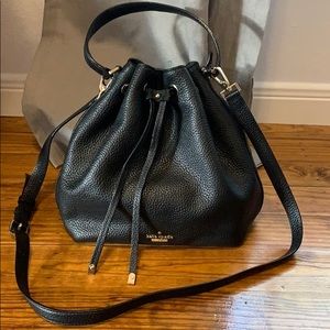Kate Spade Black Leather Drawstring Bucket Bag